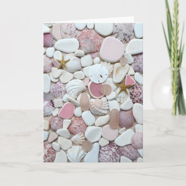 Verre de mer, carte de voeux rose en verre de (Devant)