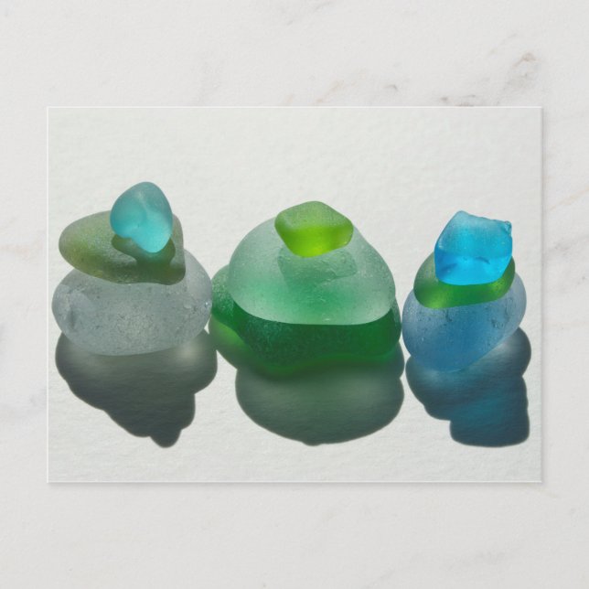 Verre de mer, verre de plage, bleu, vert, carte po (Devant)