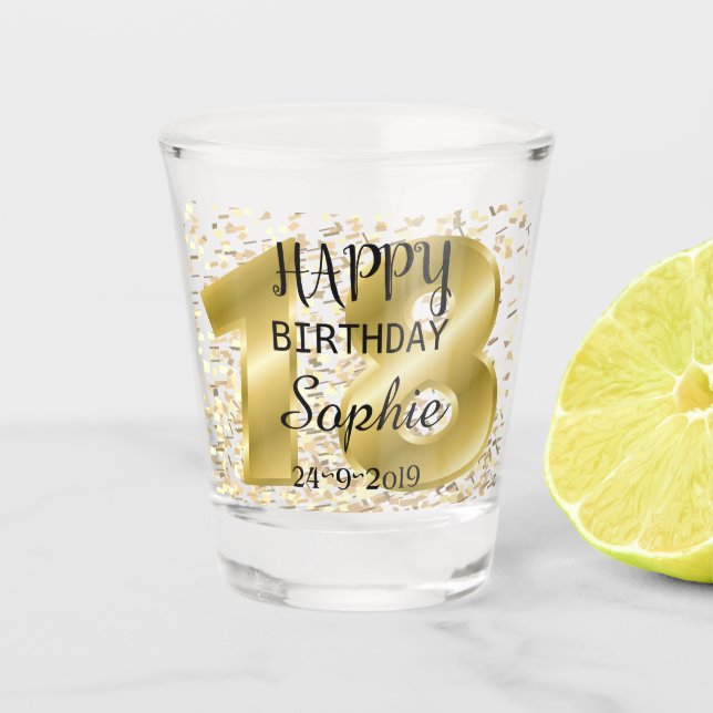 Verre de tir personnalisé Gold 18e anniversaire (Devant)