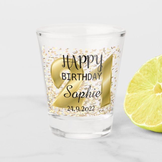 Verre de tir personnalisé Gold 21e anniversaire (Devant)