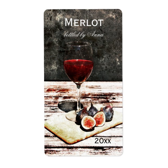 Verre de vin rouge avec figues bouteille de vin ét (Devant)
