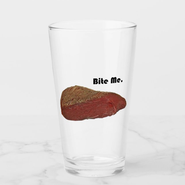 Verre Dessin animé drôle de steak, design de jeu de mots (Devant)