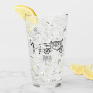 Verre dessin animé mariage cheval & calèche