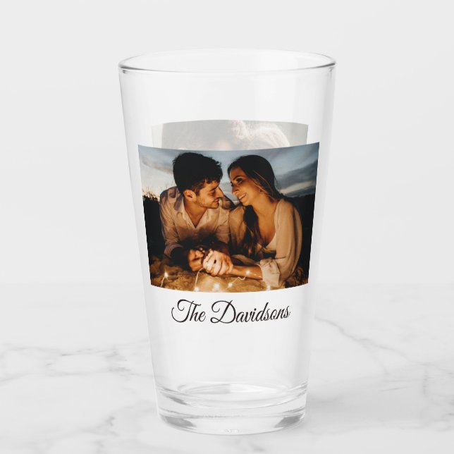 Verre Deux photos et Script personnalisé 16oz Pint Glass (Devant)