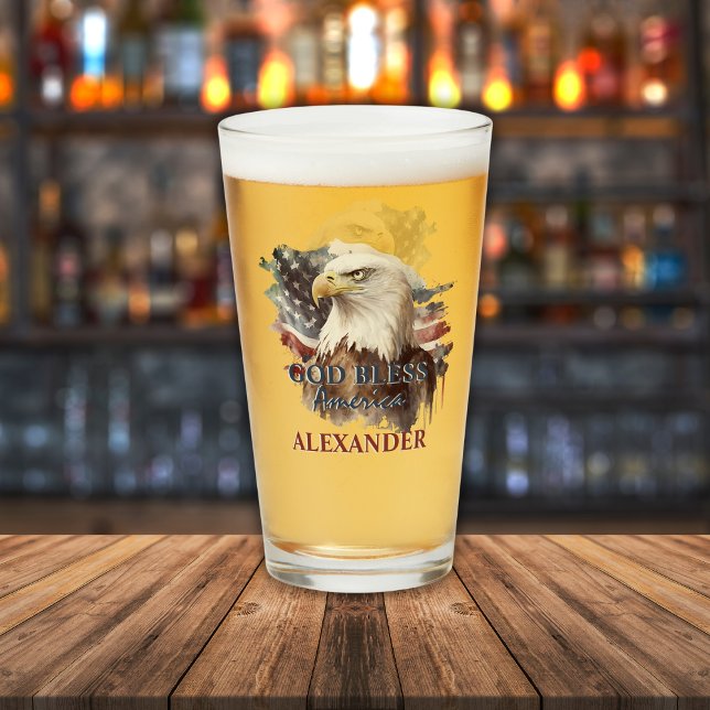 Verre Dieu patriotique monogramme bénit l'aigle américai (Créateur téléchargé)