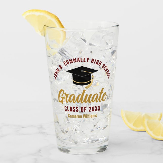 Verre Diplômé d'or Maroon Diplôme personnalisé (Devant glace)