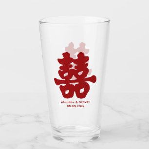 Verre Double bonheur rouge jaune chinois hei mariage