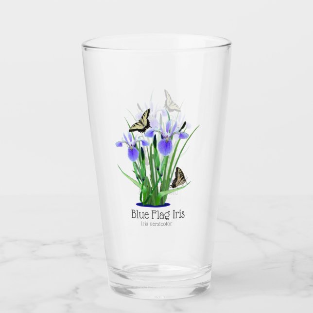 Verre Drapeau bleu Iris et papillons Swalloway (Devant)