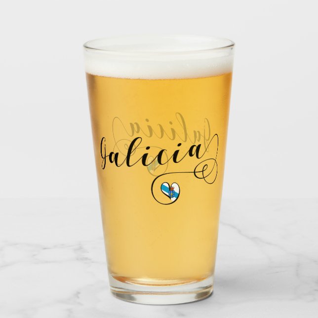 Verre Drapeau de la Galicie de coeur, Galicien, Galiza (Devant (rempli))
