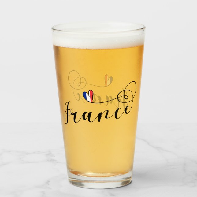 Verre Drapeau français en Coeur, France (Dos (rempli))