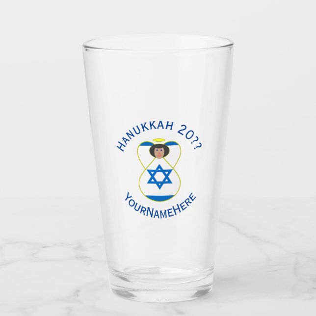 Verre Drapeau israélien Hanoukka Angel Boisson personnal (Devant)