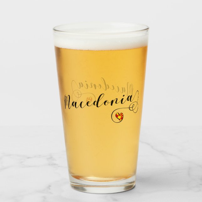 Verre Drapeau macédonien Design de coeur, Macédoine (Dos (rempli))