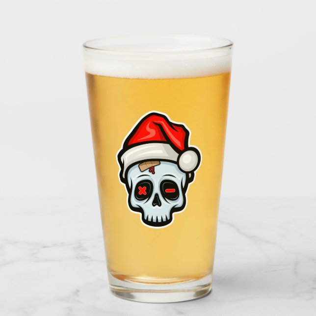 Verre Drôle crâne de Noël, style de dessin (Devant (rempli))