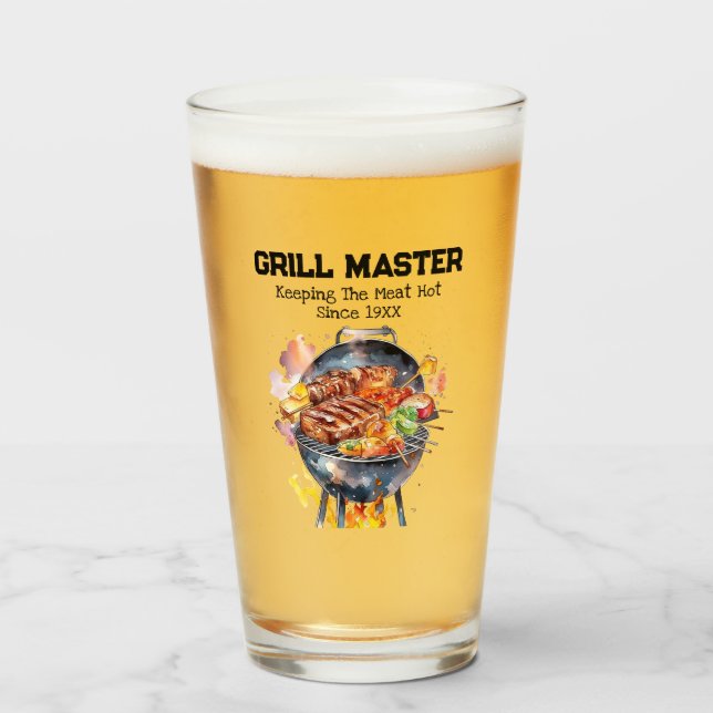 Verre Drôle Grillmaster Pun Papa Plaisanter Garder la vi (Devant (rempli))