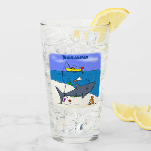 Verre Drôle requin couché et dessin animé de pêche