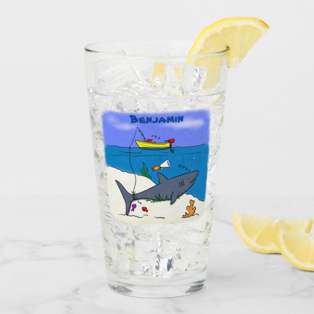 Verre Drôle requin couché et dessin animé de pêche (Dos glace)
