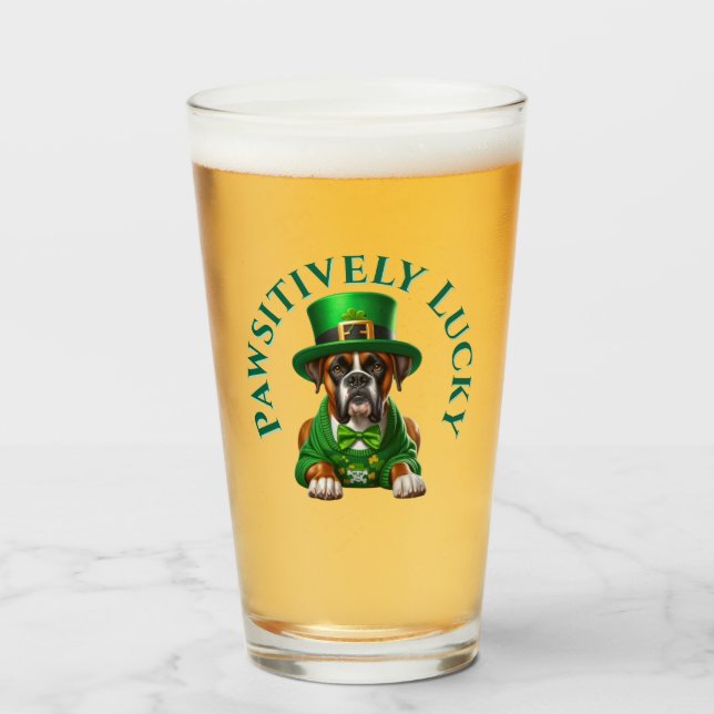 Verre Drôle Saint Patrick's Chien Pawsitivement Lucky (Devant (rempli))