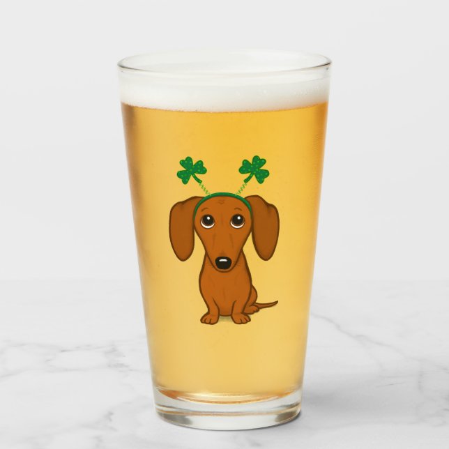 Verre Drôle Saint Patrick's Day Chien Dachshund Shamrock (Devant (rempli))
