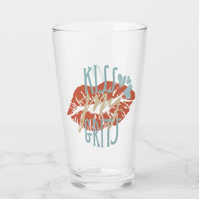 Verre Drôle Saying Southern Kiss My Grits Typographie (Devant)