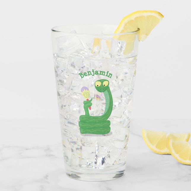 Verre Drôle serpent vert avec caricature maraca (Dos glace)