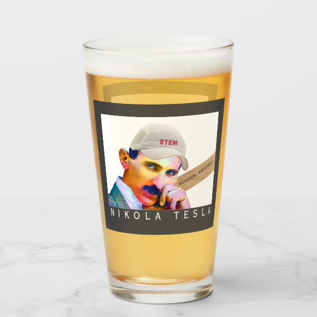 Verre Drôle Tesla Bière Portrait (Devant (rempli))