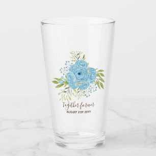 Verre Dusty Blue Roses NewlyWeds Mariage cadeau personne