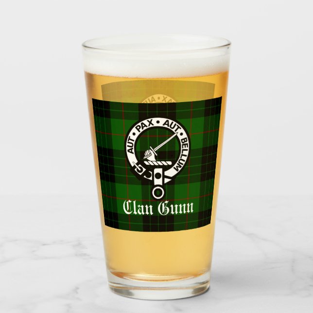 Verre Écosse Clan Gunn Crest Badge et Tartan (Devant (rempli))