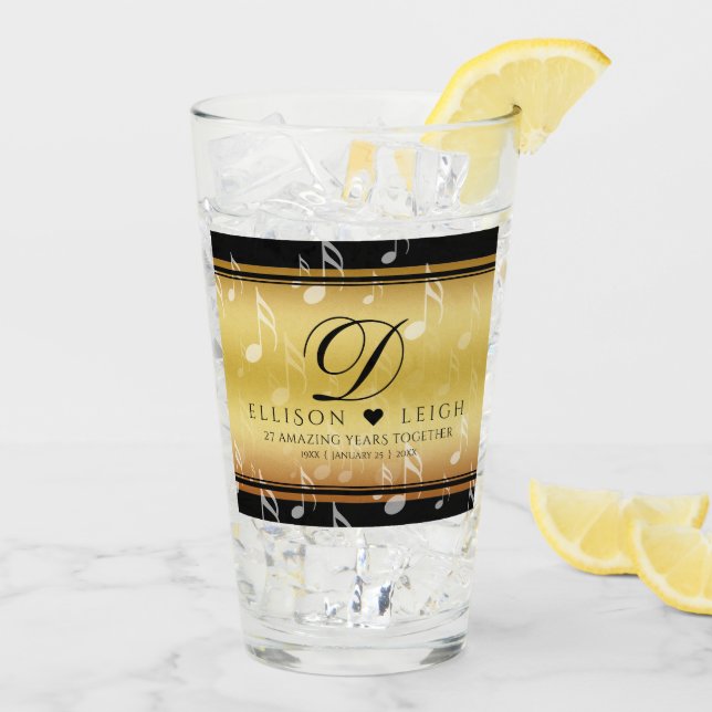 Verre Élégant 27e anniversaire de Mariage de musique (Dos glace)