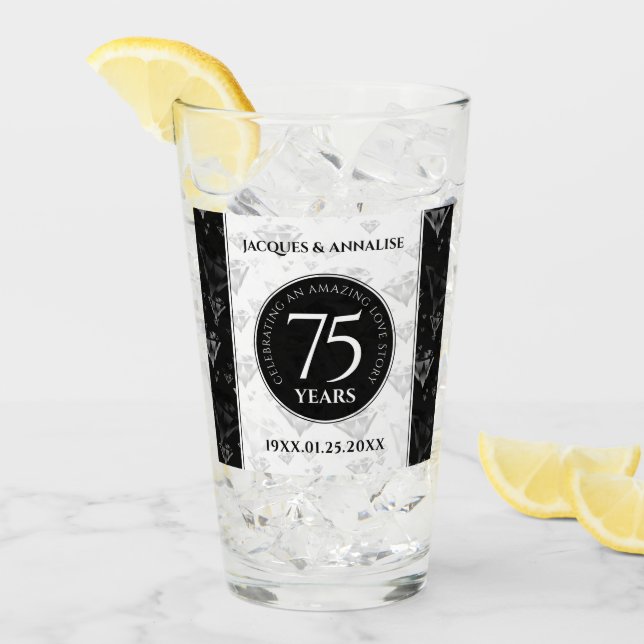 Verre Élégant 75e anniversaire de Mariage de diamant (Devant glace)