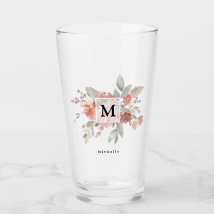 Verre Elegant Dusty Pink Gray Flower Monogram