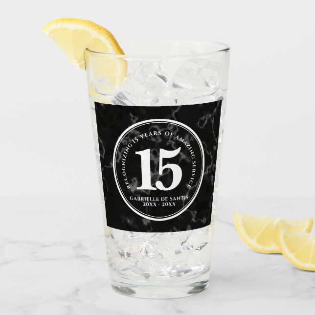 Verre Élégant marbre noir 15 ans de travail Anniversaire (Devant glace)