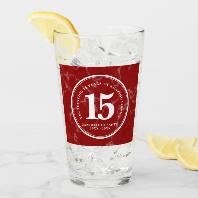 Verre Élégant marbre rouge 15 ans de travail Anniversair (Devant glace)