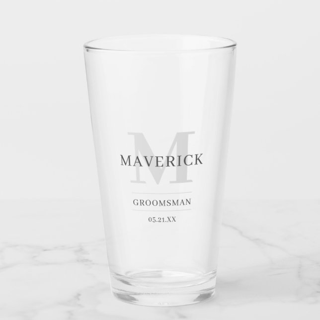 Verre Élégant Mariage moderne Monogram Groomsmen Bière (Devant)