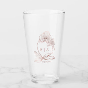 Verre Élégant Monogramme Floral Orchidée Mariage Keepsak
