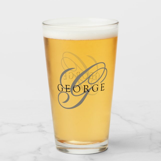 Verre Élégant Nom Monogramme Bière Script (Devant (rempli))