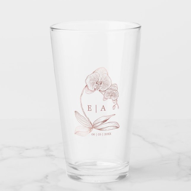 Verre Élégant orchidée Floral Monogramme Mariage Keepsak (Devant)