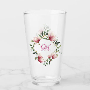 Verre Élégant Victorien rose Floral Frontière Monogramme