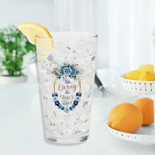 Verre Élégant Vivre la Grace Life Blue Floral Gold