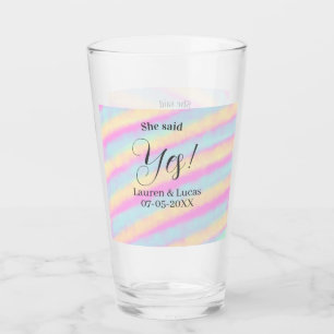 Verre Elle a dit oui fête de fiançailles rose bleu jaune