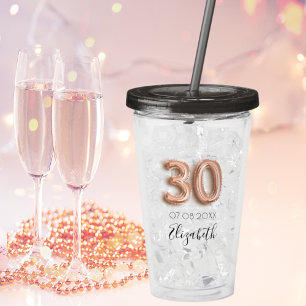 Verre En Acrylique 30e anniversaire rose nom confetti en or