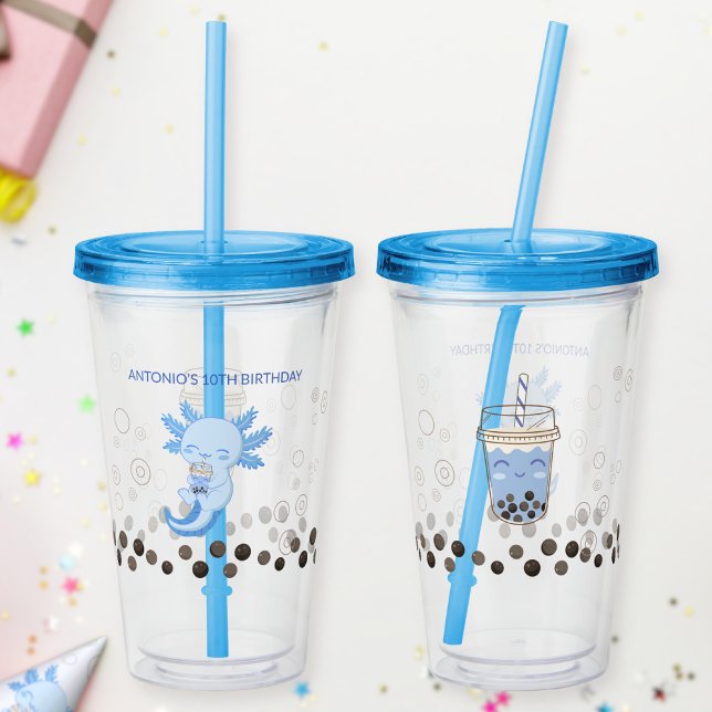 Verre En Acrylique Adorable Bleu Axolotl Boba Thé de Lait (Créateur téléchargé)