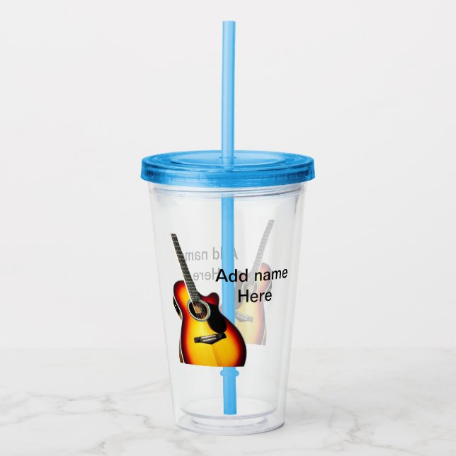 Verre En Acrylique Ajouter votre nom texte brun acoustique guitare éd (Devant)