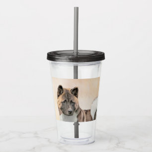 Verre En Acrylique Akita Peinture - Cute Original Chien Art