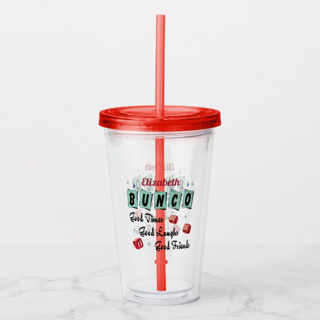 Verre En Acrylique Amis de monogramme de joueur de Bunco bons (Devant)