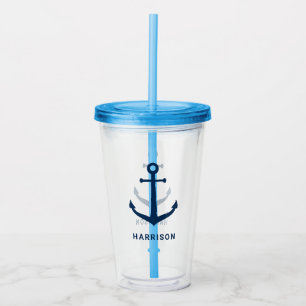Verre En Acrylique Ancre de marine nautique monogramme nom personnali