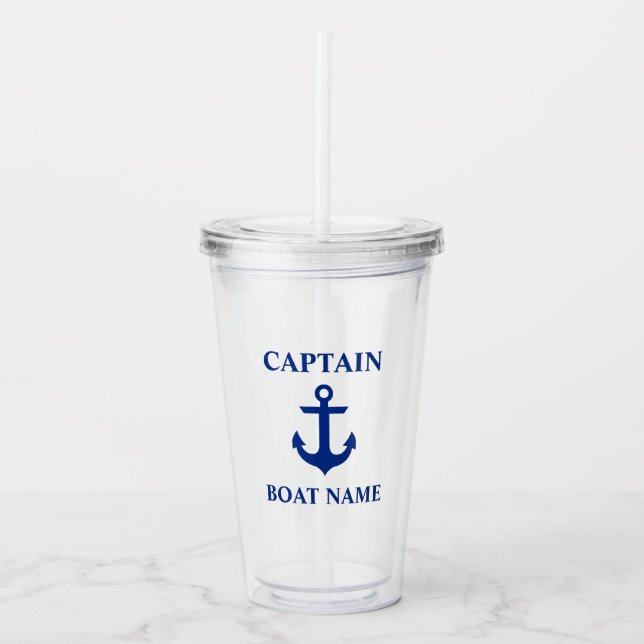 Verre En Acrylique Ancre nautique Nom du bateau du capitaine (Devant)