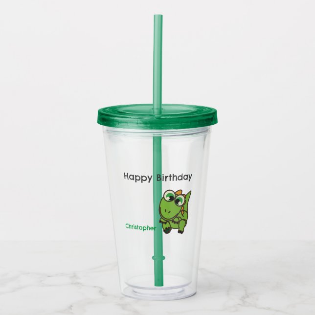 Verre En Acrylique Anniversaire bleu de dinosaures vert mignon person (Devant)