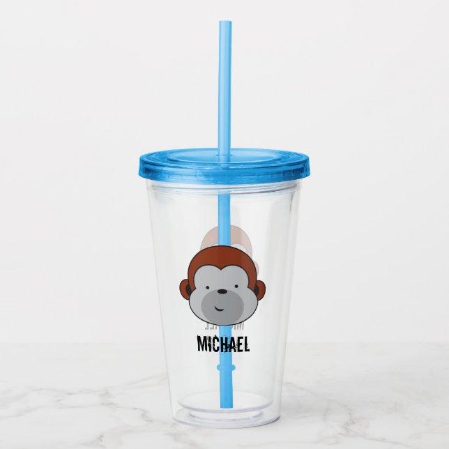 Verre En Acrylique Anniversaire personnalisé du singe de Cute Safari (Devant)