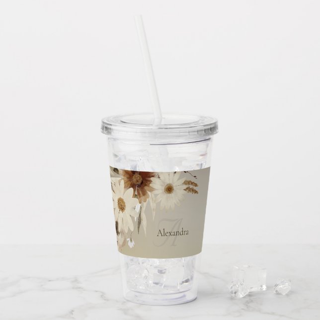 Verre En Acrylique Aquarelle d'automne Monogramme floral Personnalisé (Devant glace)
