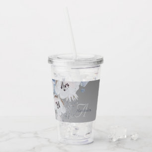 Verre En Acrylique Aquarelle d'hiver Monogramme floral personnalisé